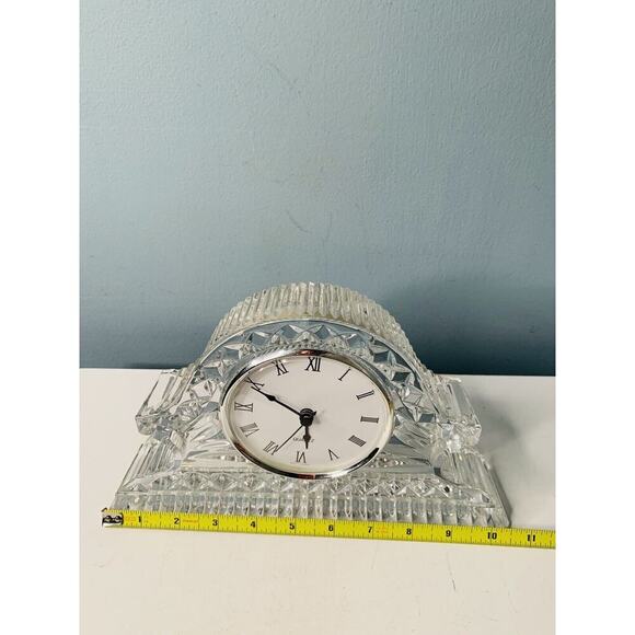 Vintage Lead Crystal Quartz Mantel Desk Clock Working Condition Clear Glass - Picture 7 of 15